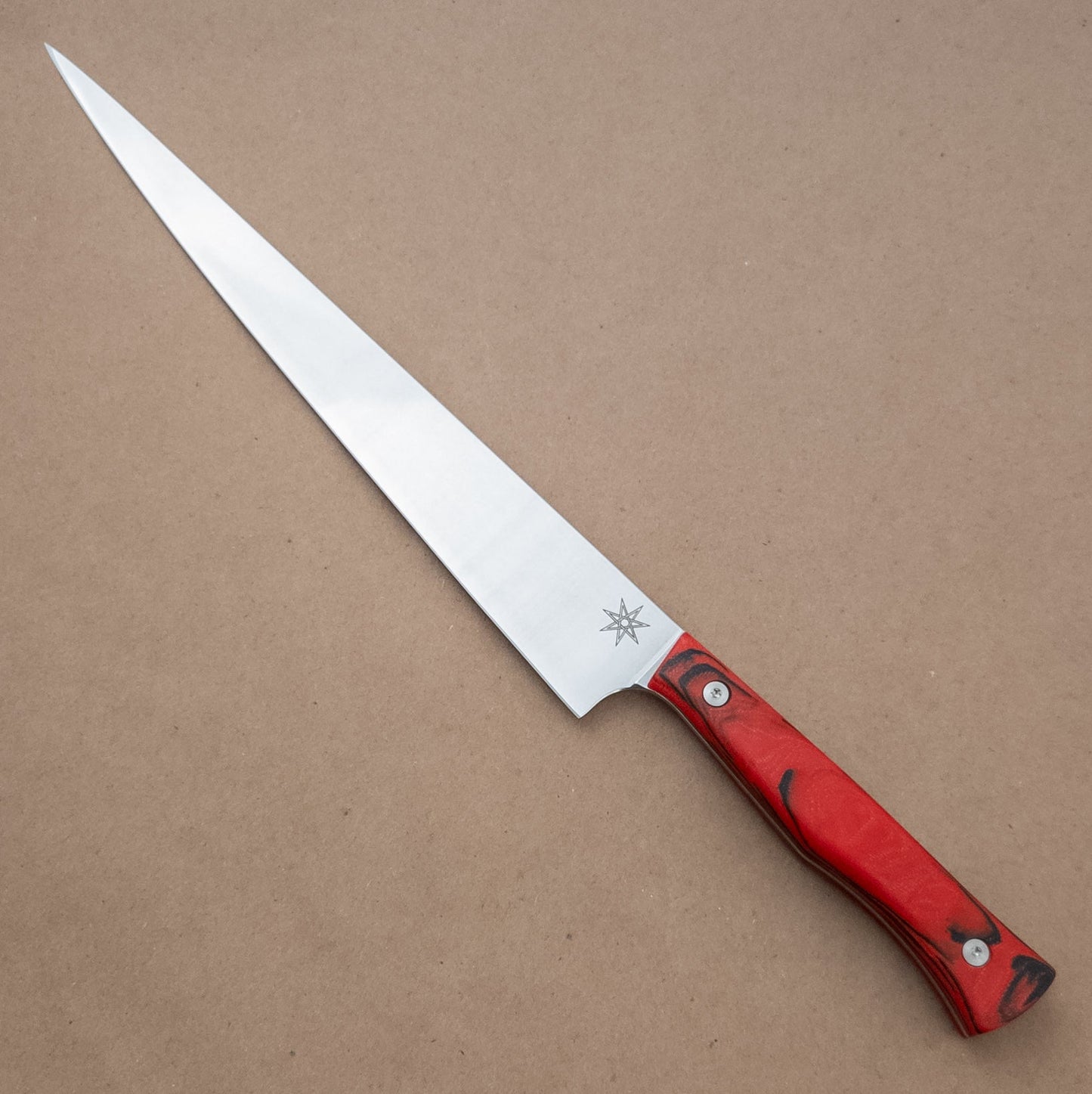10" Town Cutler Culinary 2.0 Slicer Red and Black Burl G - 10 Handle left side - District Cutlery
