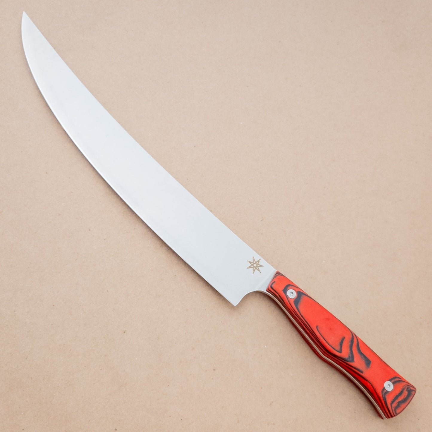 11" Town Cutler Culinary 2.0 Scimitar Red and Black Burl G - 10 Handle right side - District Cutlery