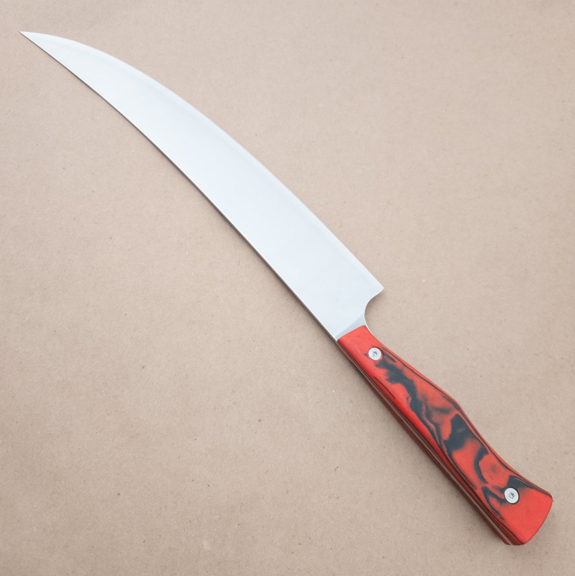 11" Town Cutler Culinary 2.0 Scimitar Red and Black Burl G - 10 Handle left side - District Cutlery