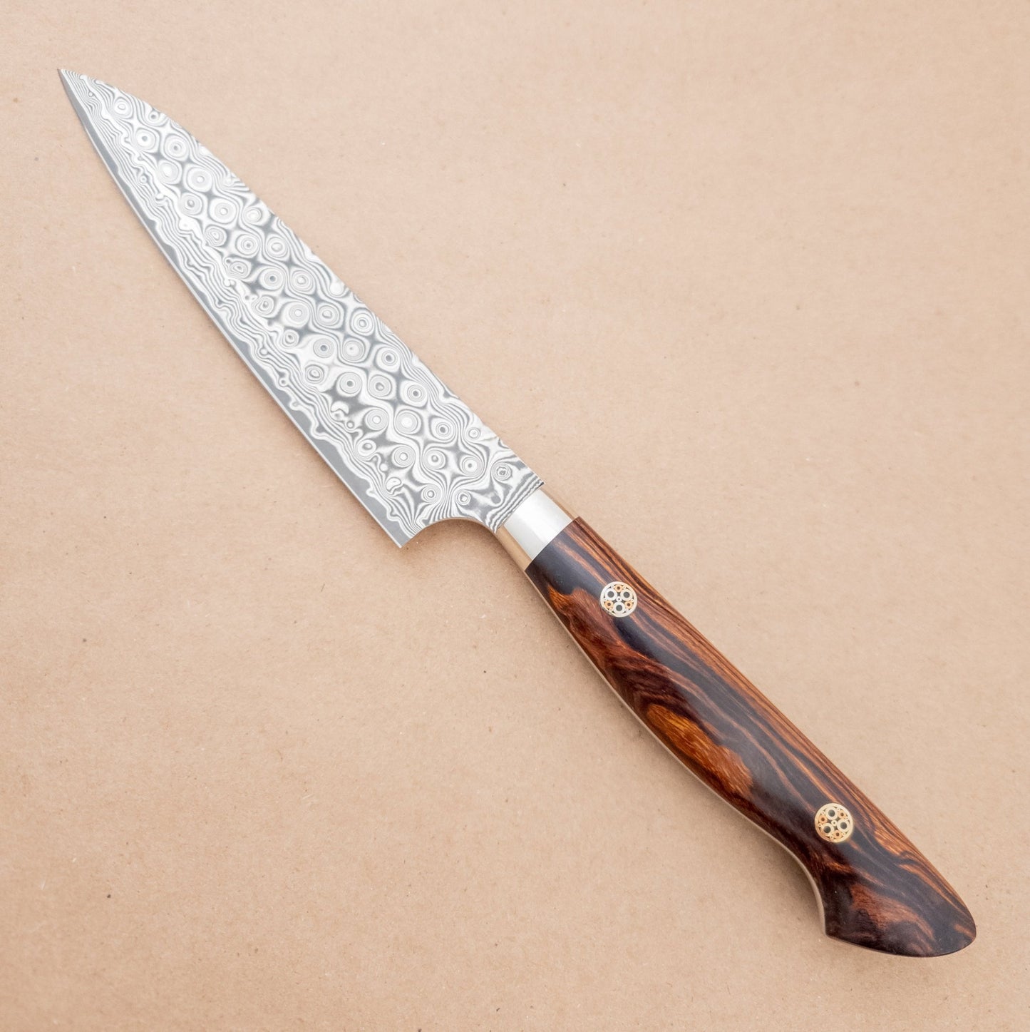 150mm Nigara SG2 Anmon Damascus Petty Utility Ironwood Handle left side - District Cutlery