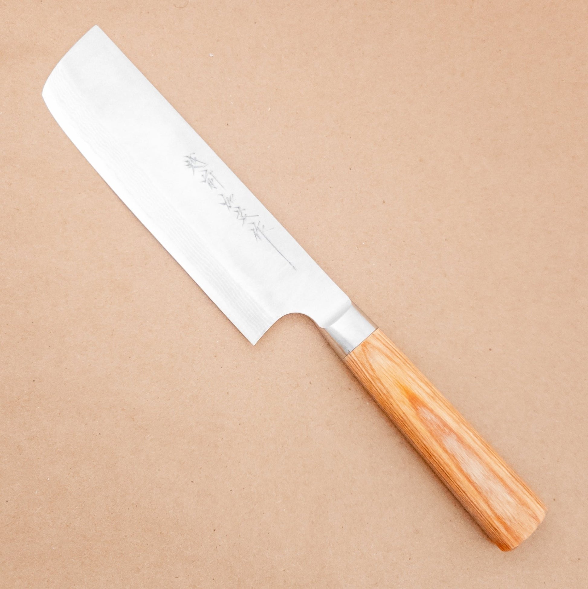 165mm Kamo Katsuyasu VG10 Damascus Wa Nakiri left side - District Cutlery
