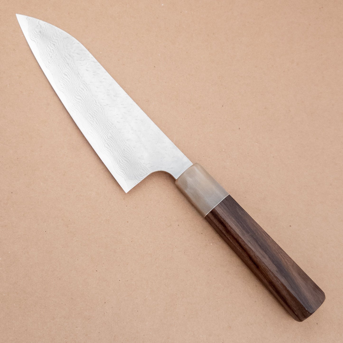 170mm Nigara STRIX Damascus Wa Santoku left side - District Cutlery