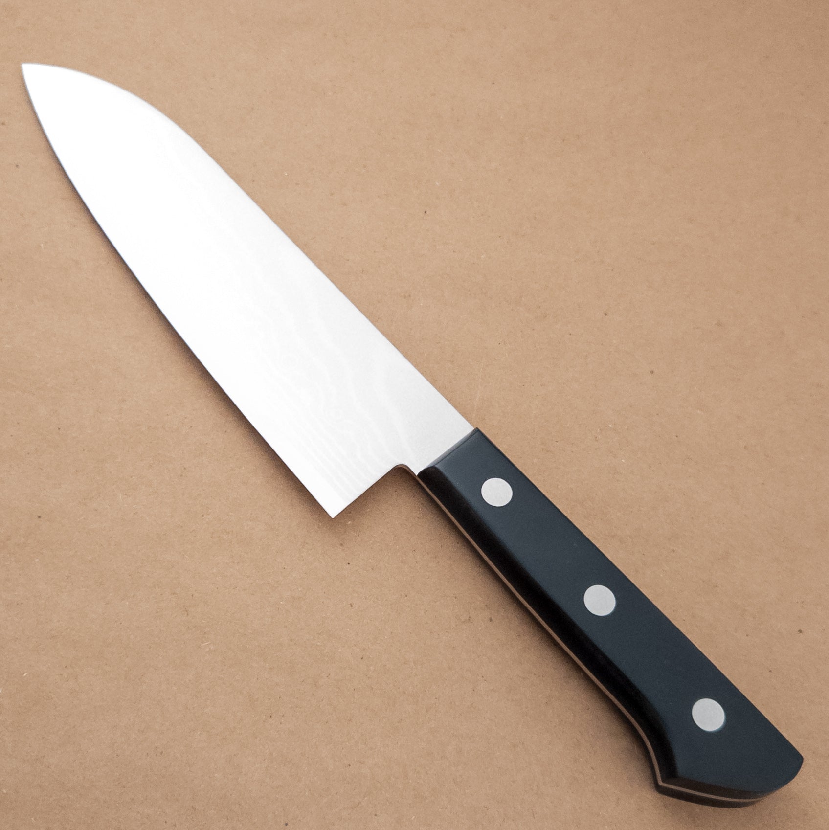 170mm Tojiro Basic Damascus VG10 Santoku Knife left side - District Cutlery