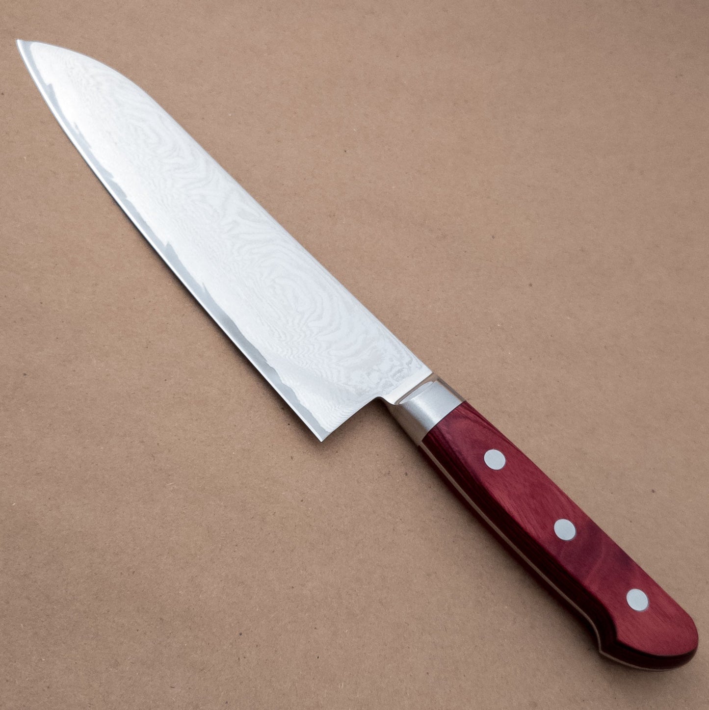 180mm Tsunehisa Nickel Damascus AUS10 Santoku Yo Handle left side - District Cutlery