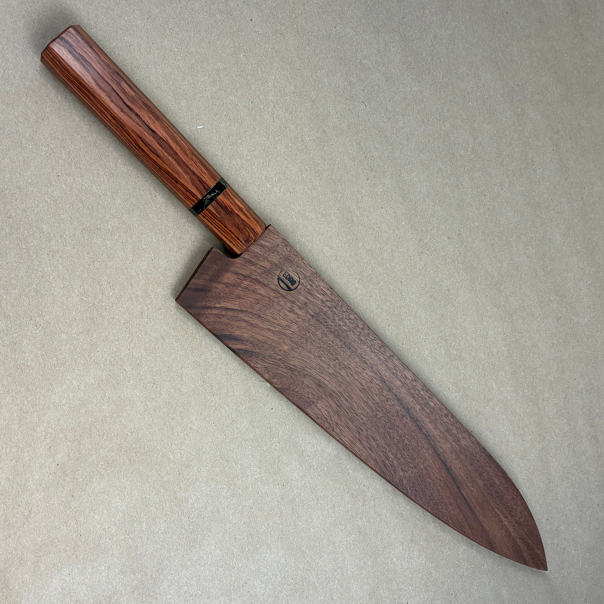 240mm Ashi Stainless Wa Gyuto in Rosewood with Walnut Saya