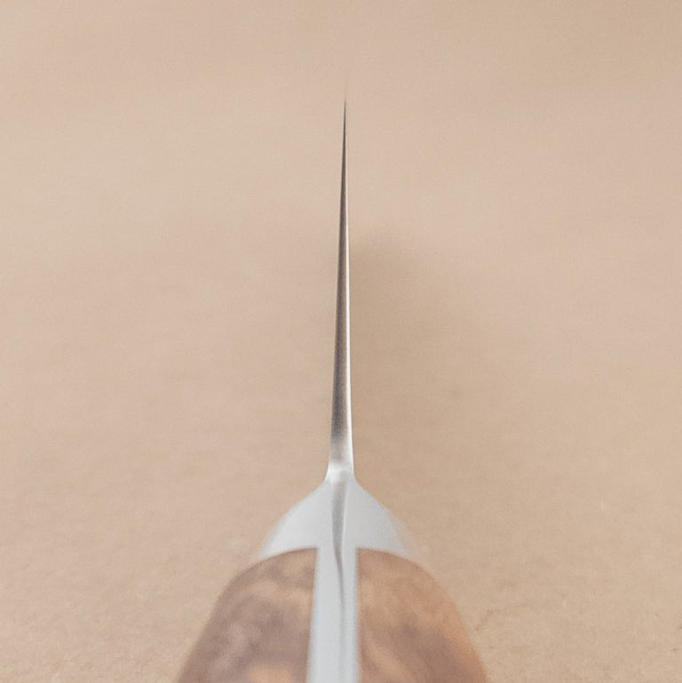 210mm MCUSTA ZANMAI Premium VG10 Damascus Gyuto Ironwood Yo Handle choil - District Cutlery