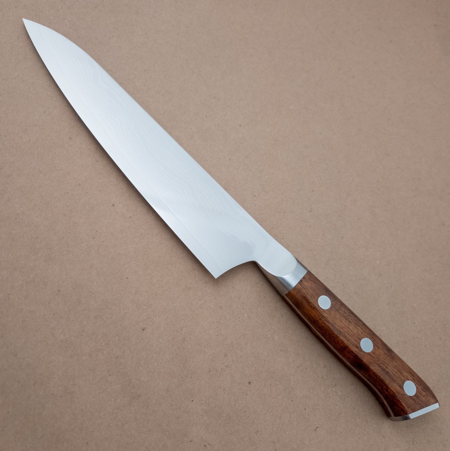 210mm MCUSTA ZANMAI Premium VG10 Damascus Gyuto Ironwood Yo Handle left side - District Cutlery