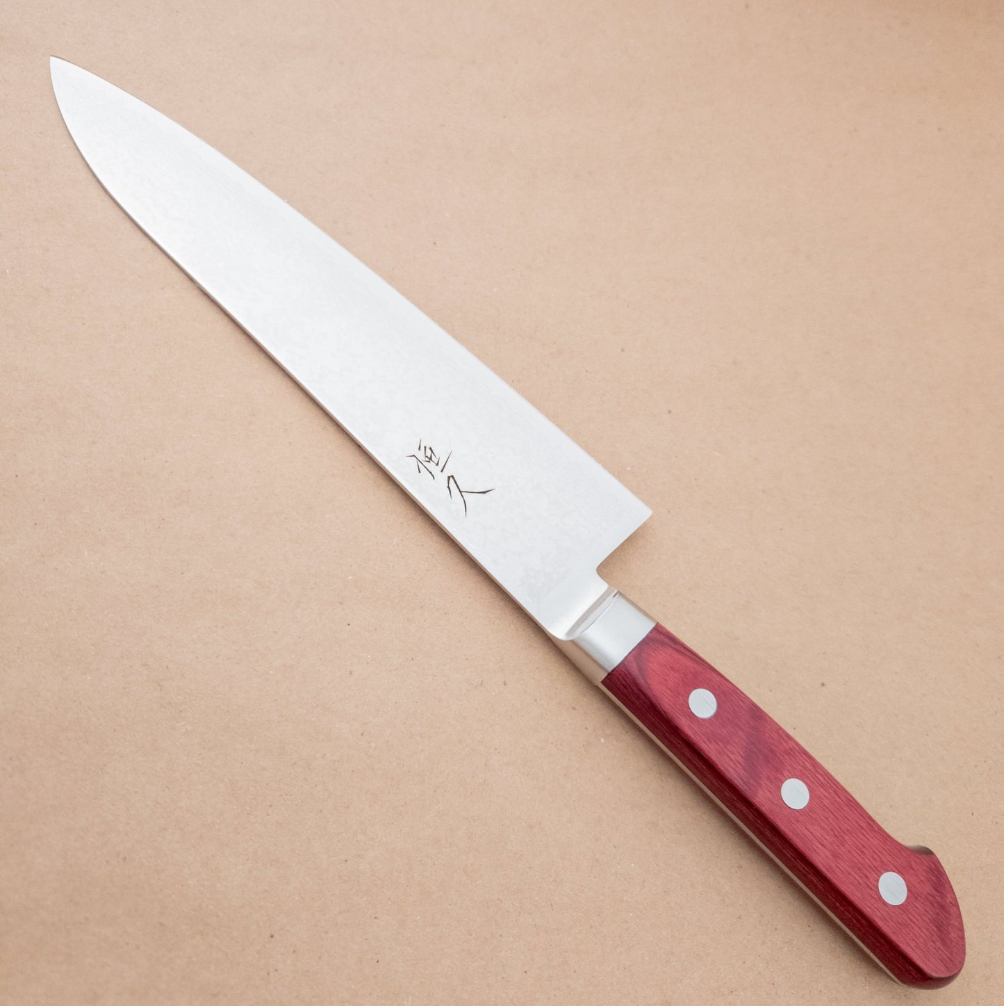 210mm Tsunehisa Damascus VG10 Gyuto Red Yo Handle right side - District Cutlery