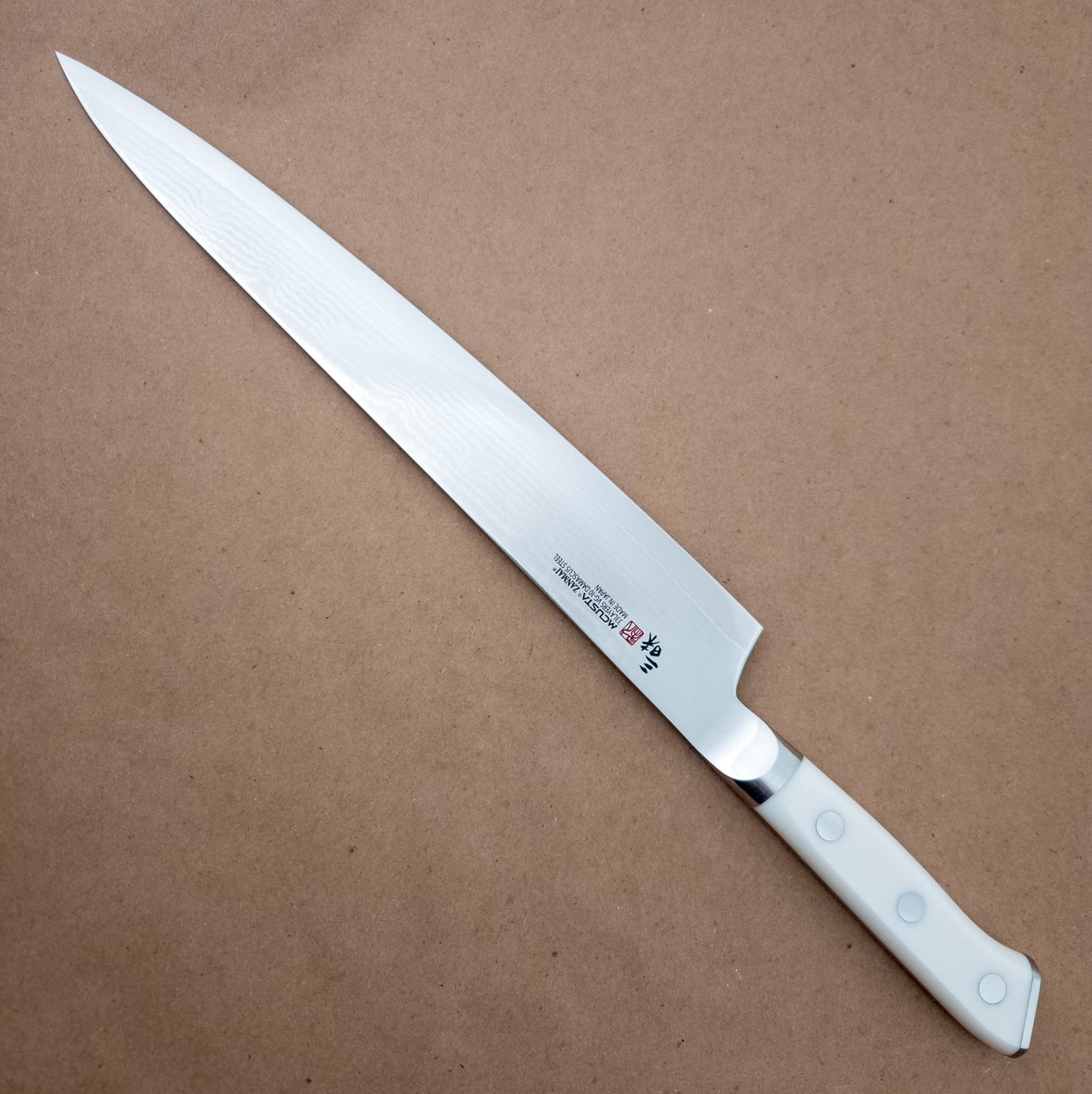 270mm MCUSTA ZANMAI Classic VG10 Sujihiki Corian Yo Handle right side - District Cutlery