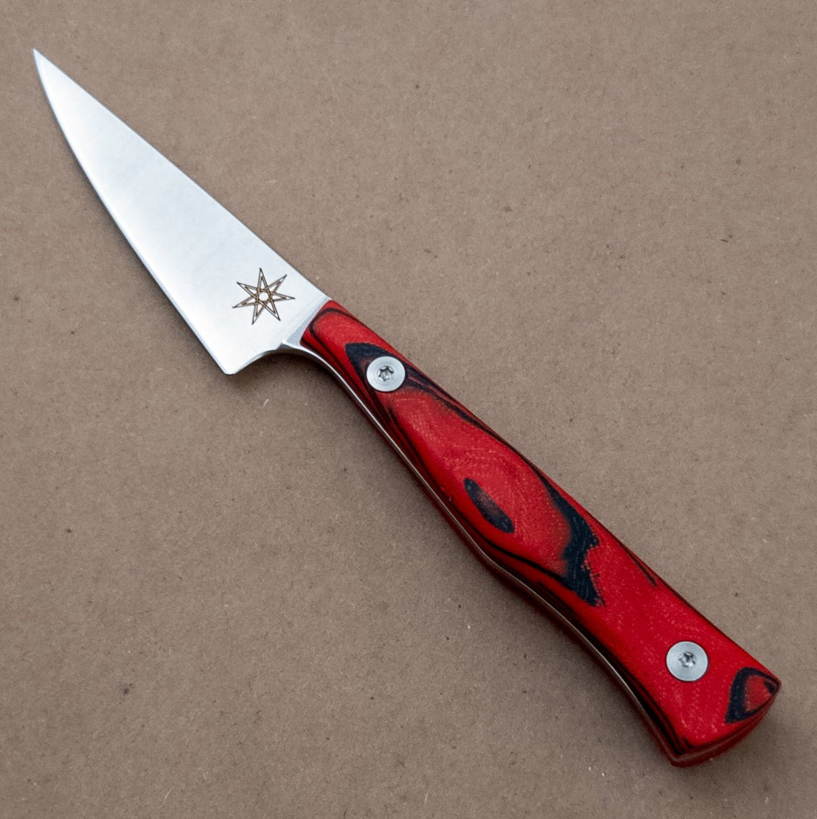 3" Town Cutler Culinary 2.0 Petty Paring - Red and Black Burl G - 10 Handle left side - District Cutlery