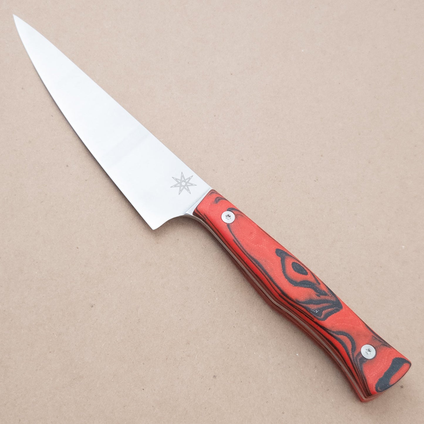 6" Town Cutler Culinary 2.0 Petty Utility - Red and Black Burl G - 10 Handle left side - District Cutlery