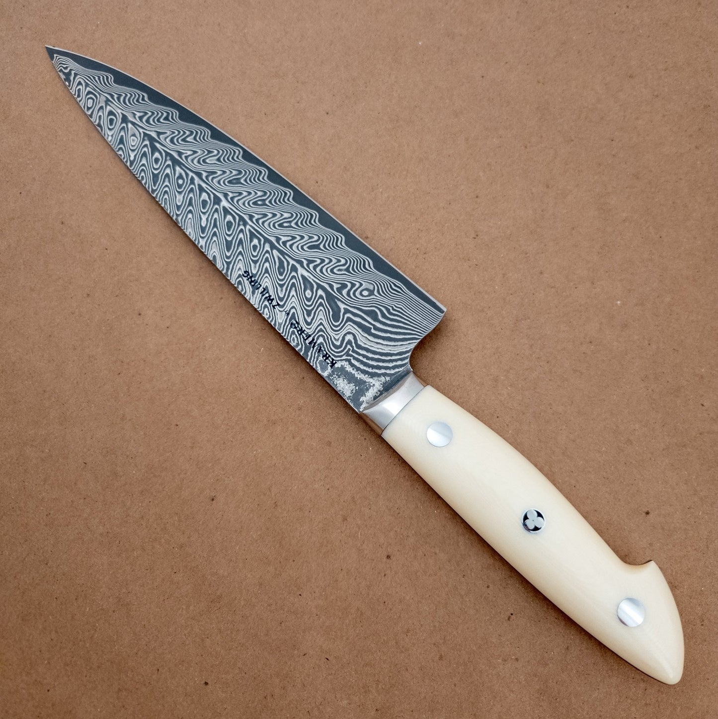 8" Bob Kramer Cumulus SG2 Damascus Chef right side- District Cutlery
