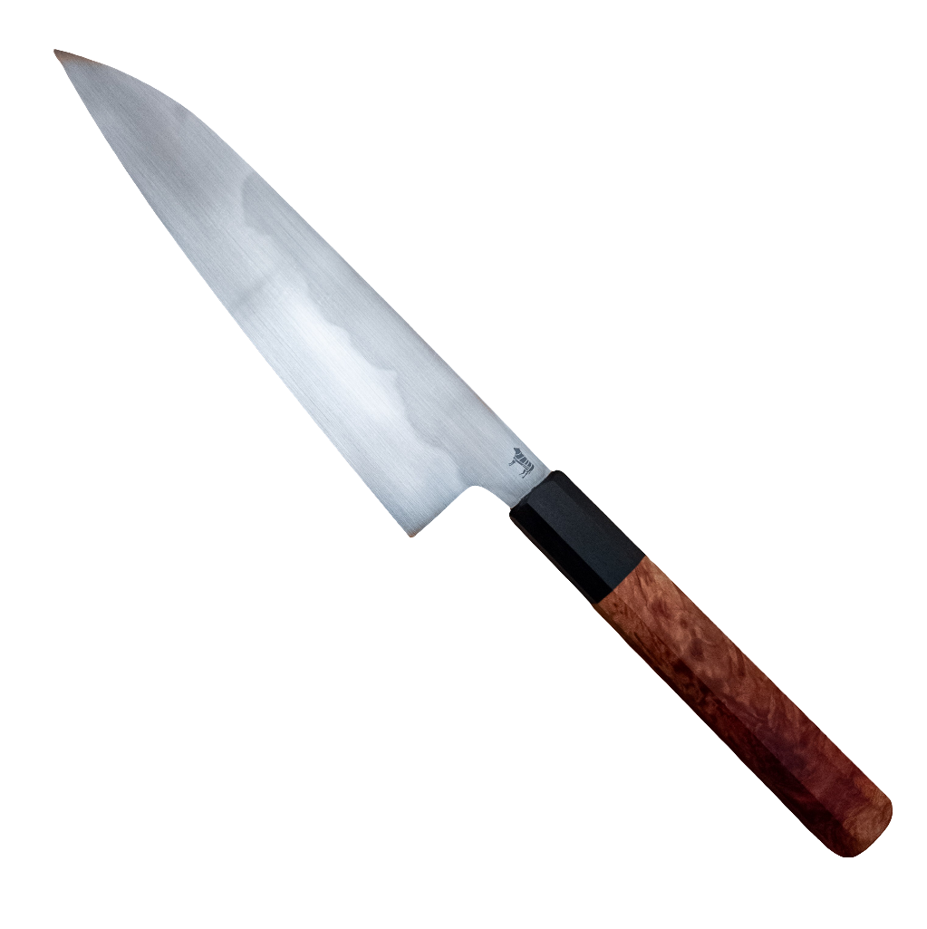 210mm Rowland Cutlery W2 Gyuto Red Malle Burl Wa Handle