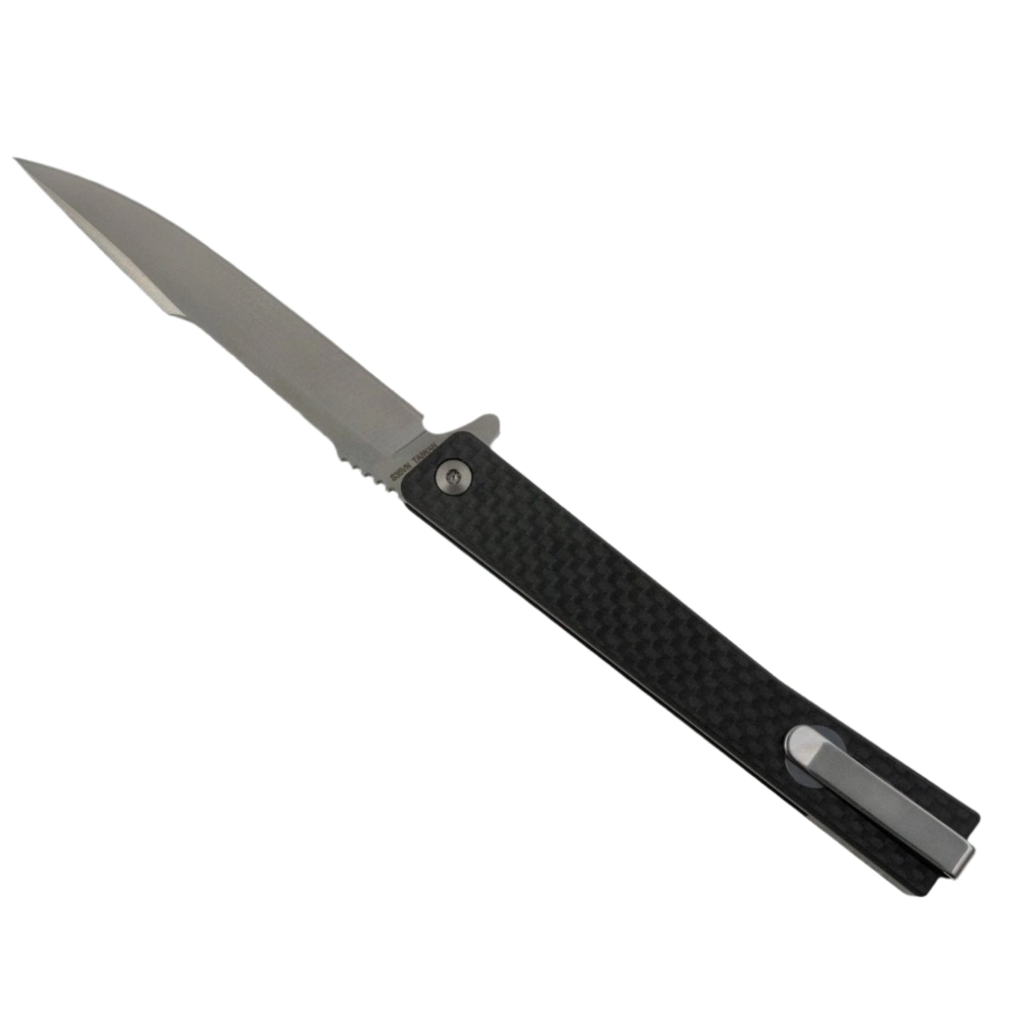Ocaso Solstice Carbon Fiber Satin clip side - District Cutlery