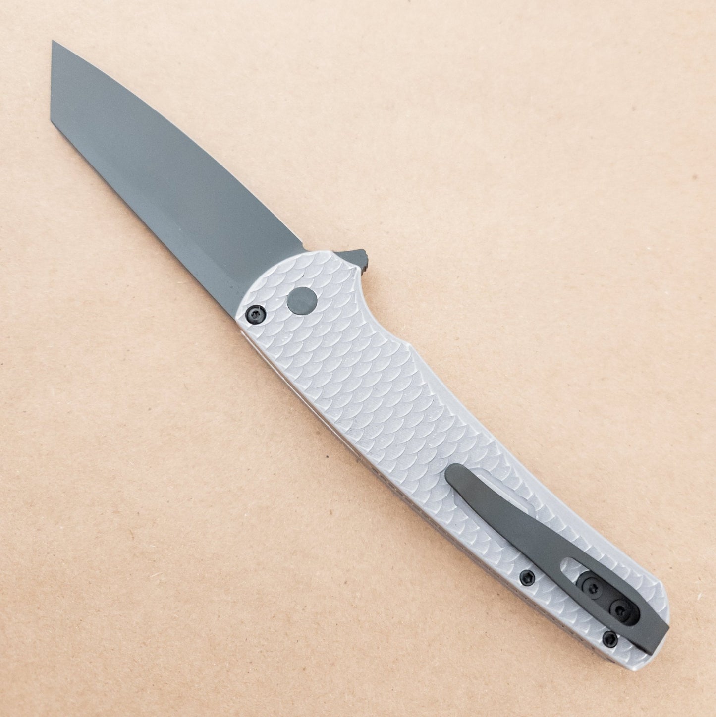 PRO - TECH Malibu Magnacut Grey Dragon Scale Reverse Tanto 5436BW clip side - District Cutlery