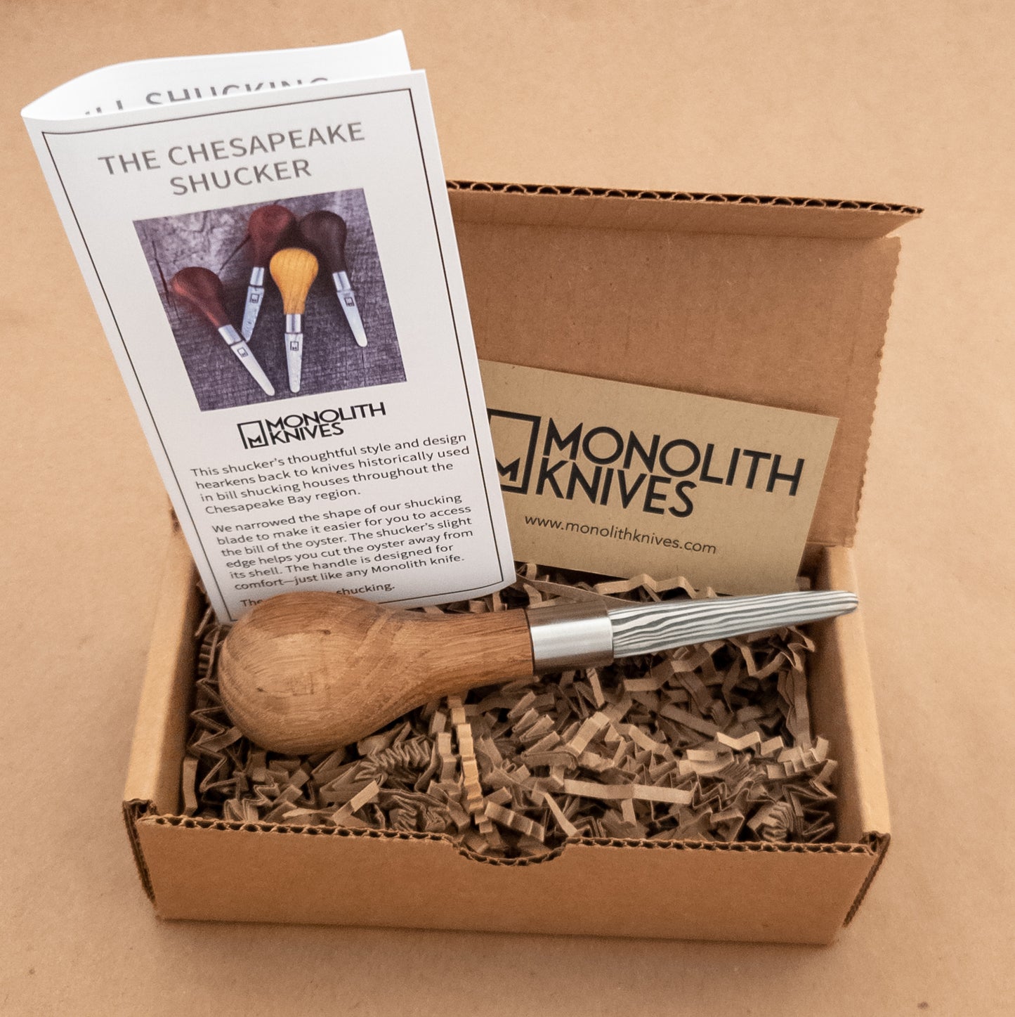 Monolith Knives Damascus Oyster Shucker White Oak