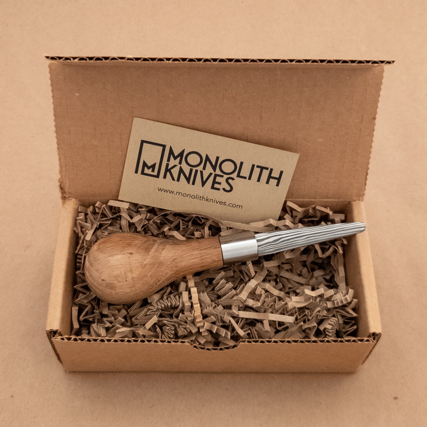 Monolith Knives Damascus Oyster Shucker White Oak