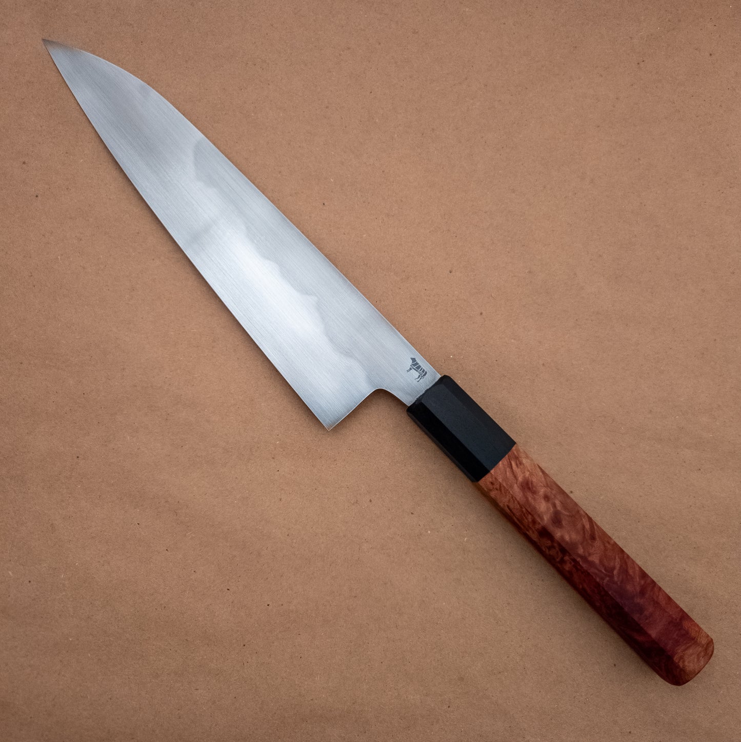 210mm Rowland Cutlery W2 Gyuto Red Malle Burl Wa Handle