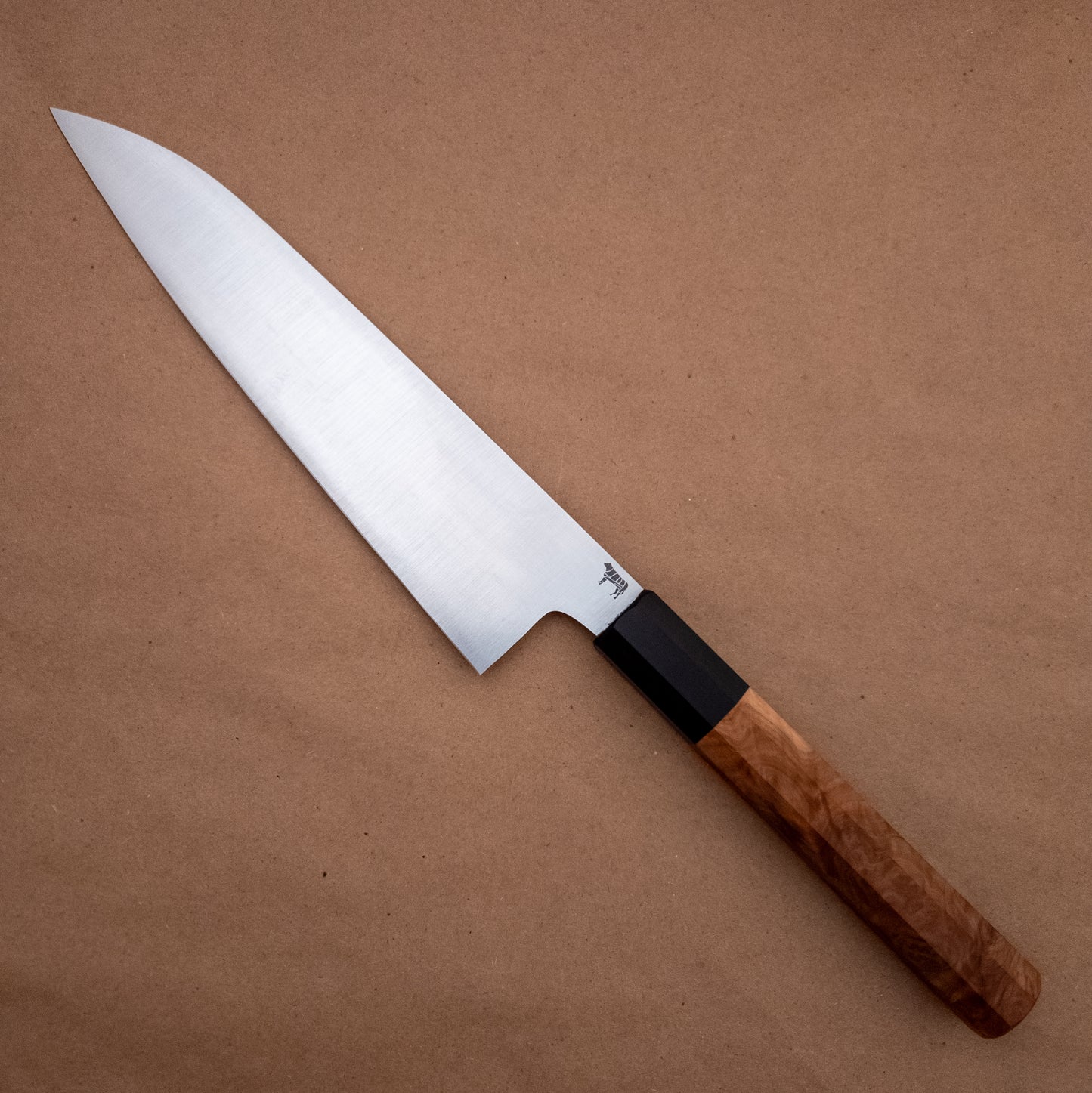 210mm Rowland Cutlery W2 Gyuto Yellowbox Burl Wa Handle