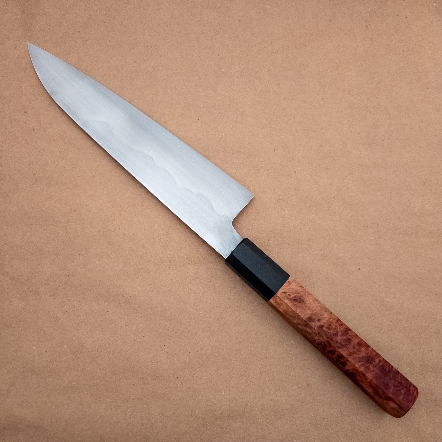 210mm Rowland Cutlery W2 Gyuto Red Malle Burl Wa Handle