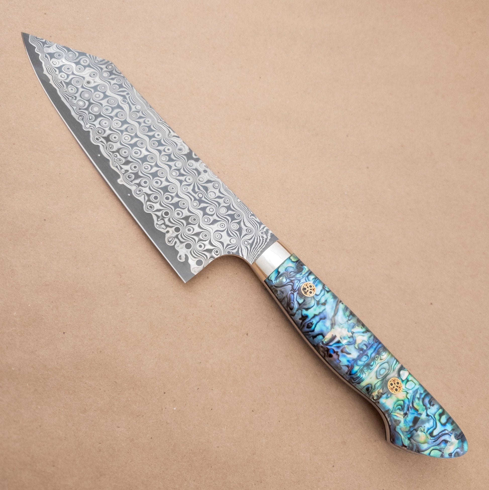 180mm Nigara SG2 Anmon Damascus Bunka Abalone Yo Handle left side - District Cutlery