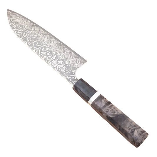 180mm Yoshimi Kato SG2 Damascus Wa Santoku Stabilized Birch - District Cutlery