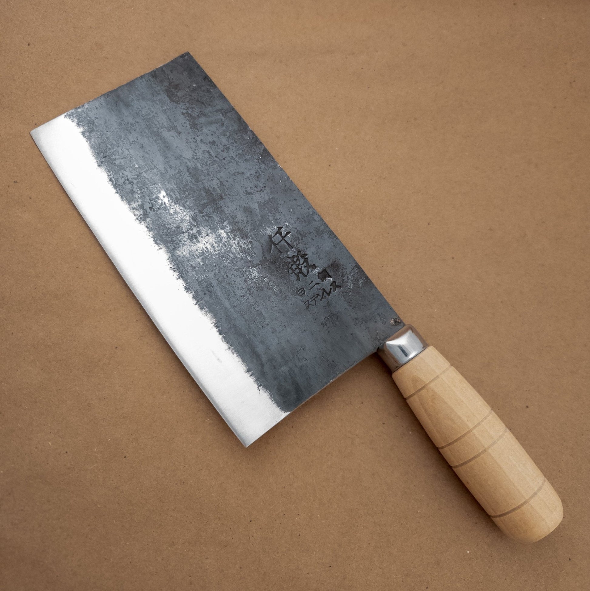 200mm Hatsukokoro Sentan Shirogami Kurouchi Chinese Cleaver left side - District Cutlery