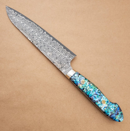 210mm Nigara SG2 Anmon Damascus Gyuto Abalone Yo Handle right side - District Cutlery