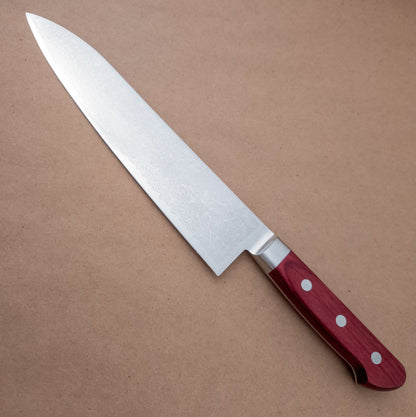 210mm Tsunehisa Damascus VG10 Gyuto Red Yo Handle left side - District Cutlery