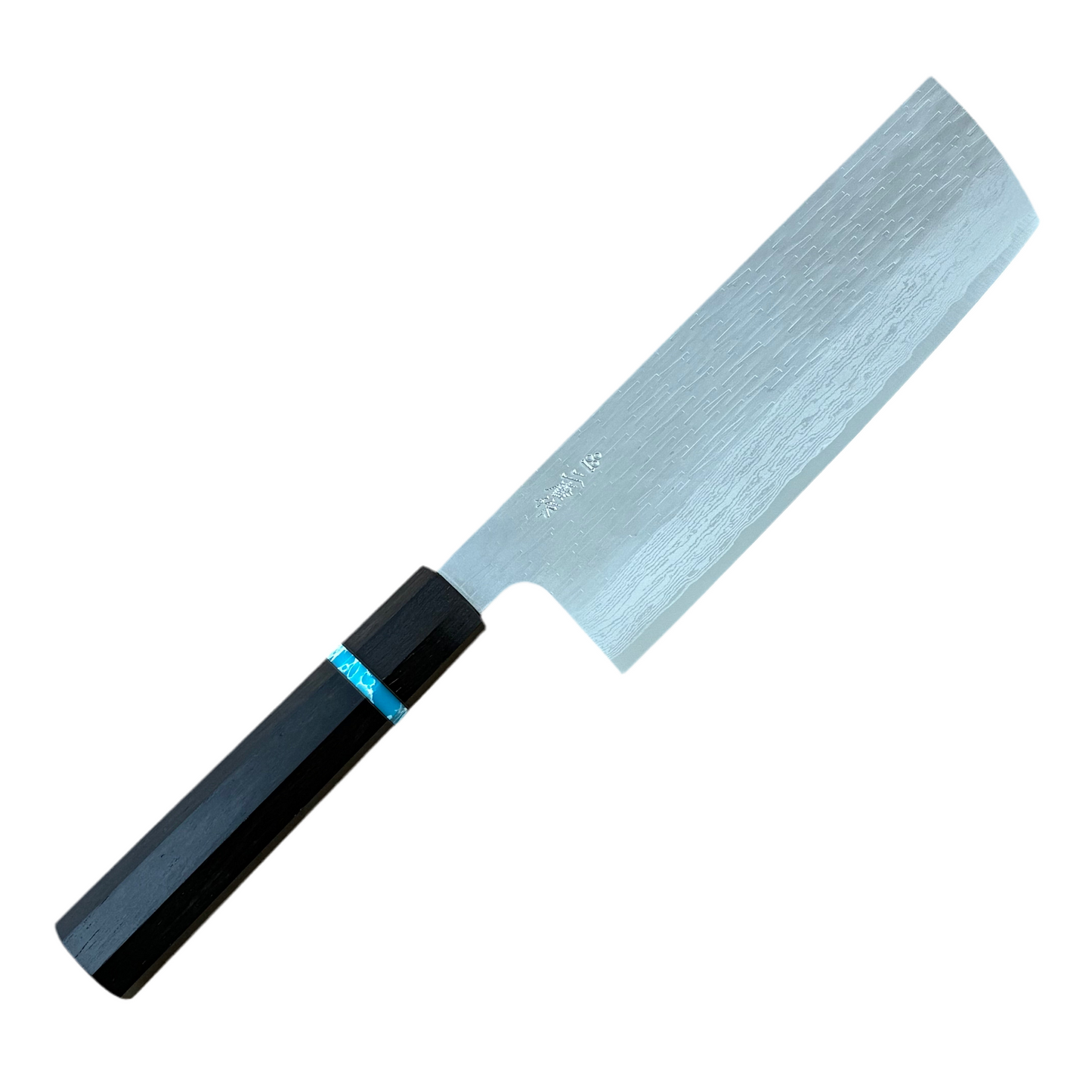 165mm Nigara XEOS Damascus Ebony Wa Nakiri w/ Turquoise