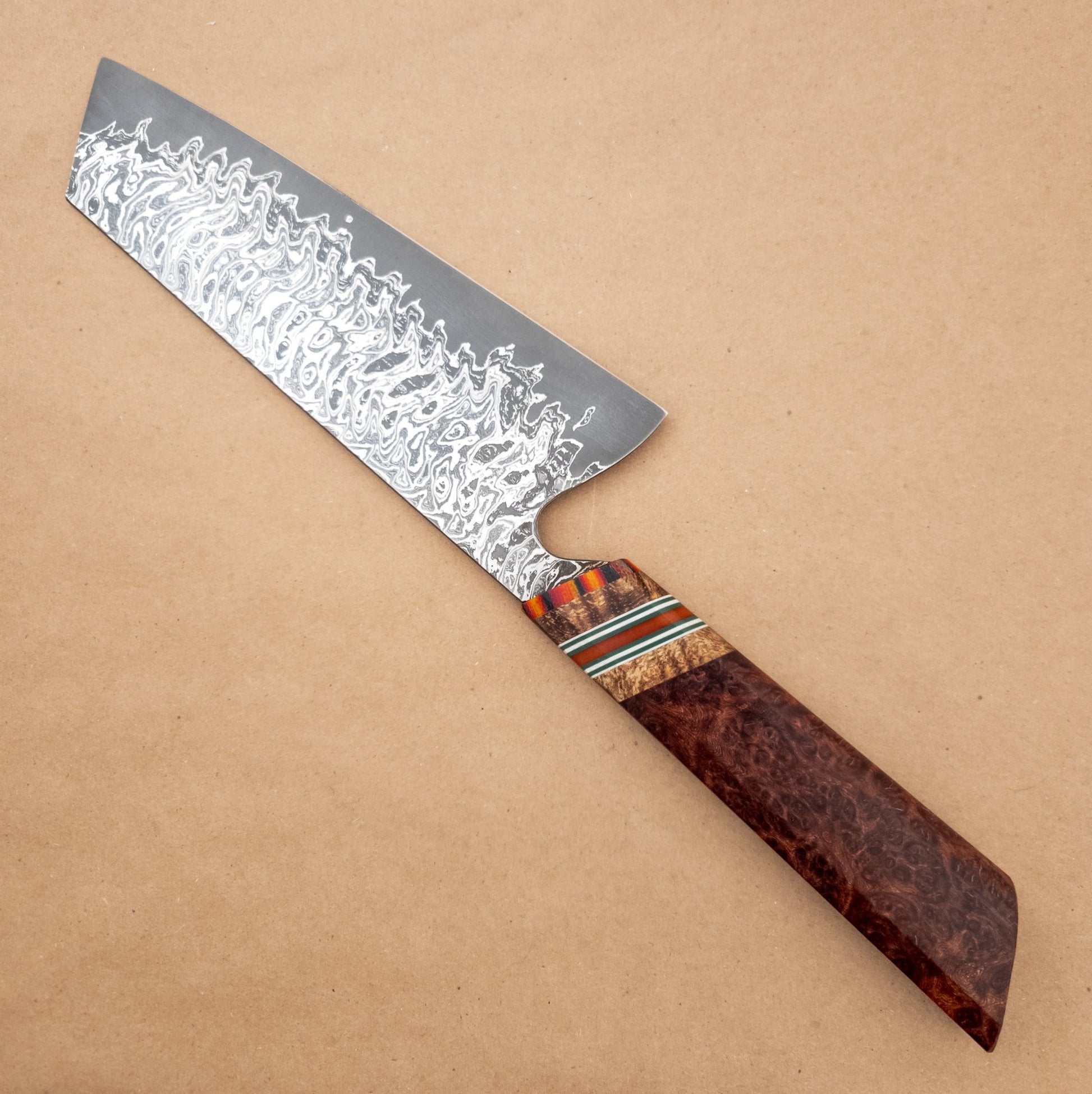 7.5" Tre' Hill Aogami Double Nickel Damascus Amboyna Wa Bunka - District Cutlery