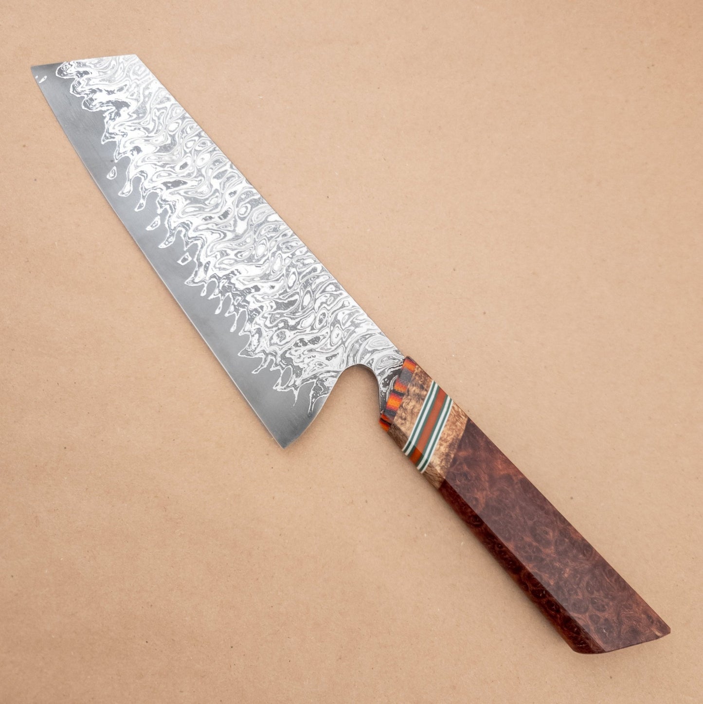 7.5" Tre' Hill Aogami Double Nickel Damascus Amboyna Wa Bunka - District Cutlery