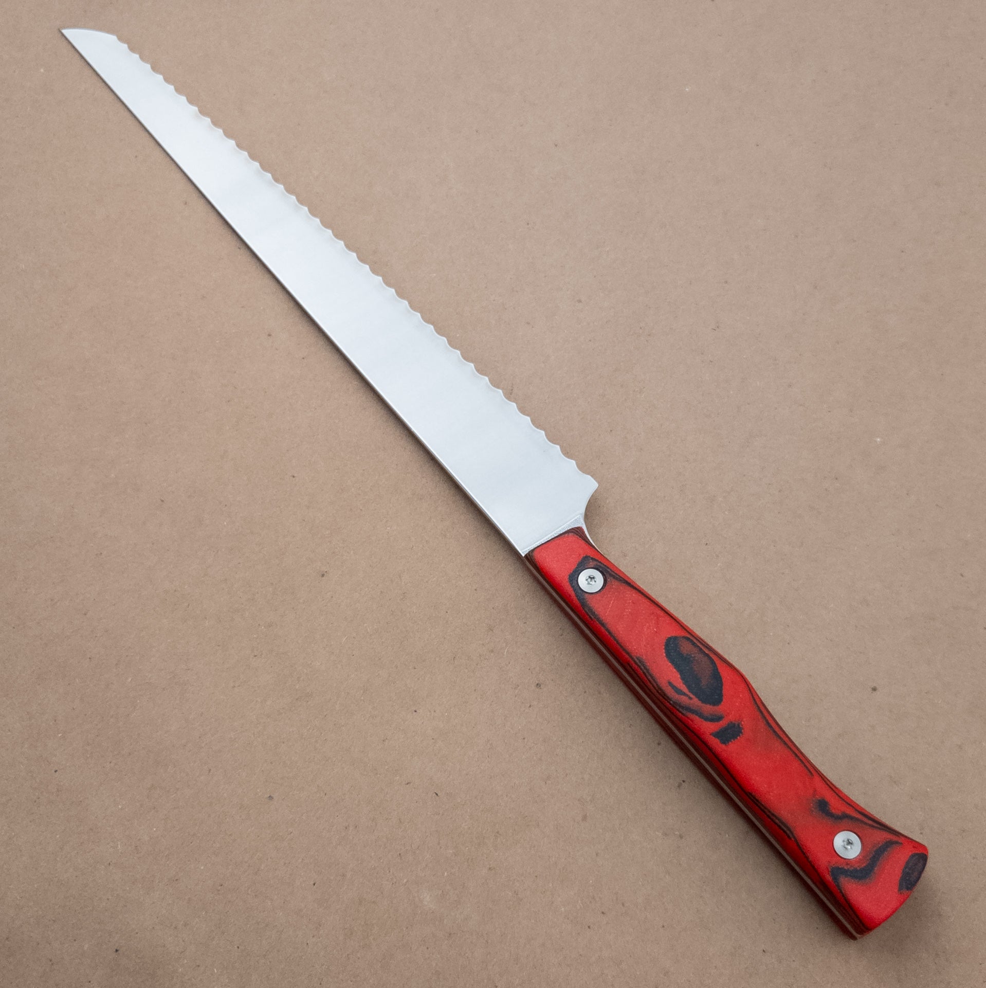 9"Town Cutler Culinary 2.0 Bread - Red and Black Burl G - 10 Handle right side - District Cutlery