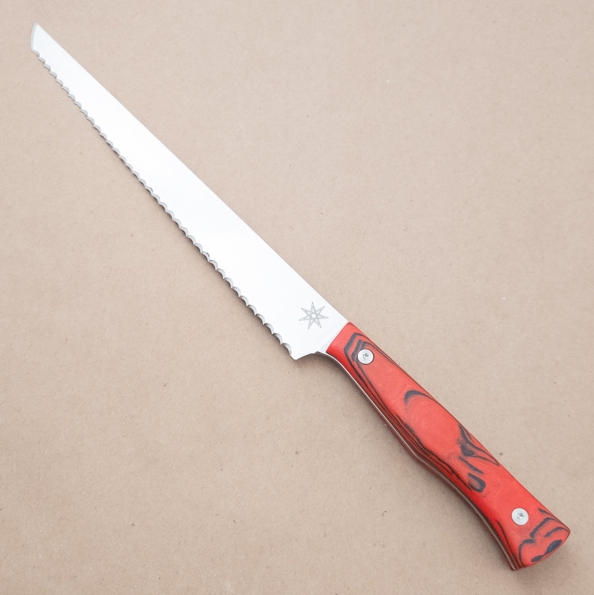 9"Town Cutler Culinary 2.0 Bread - Red and Black Burl G - 10 Handle left side - District Cutlery