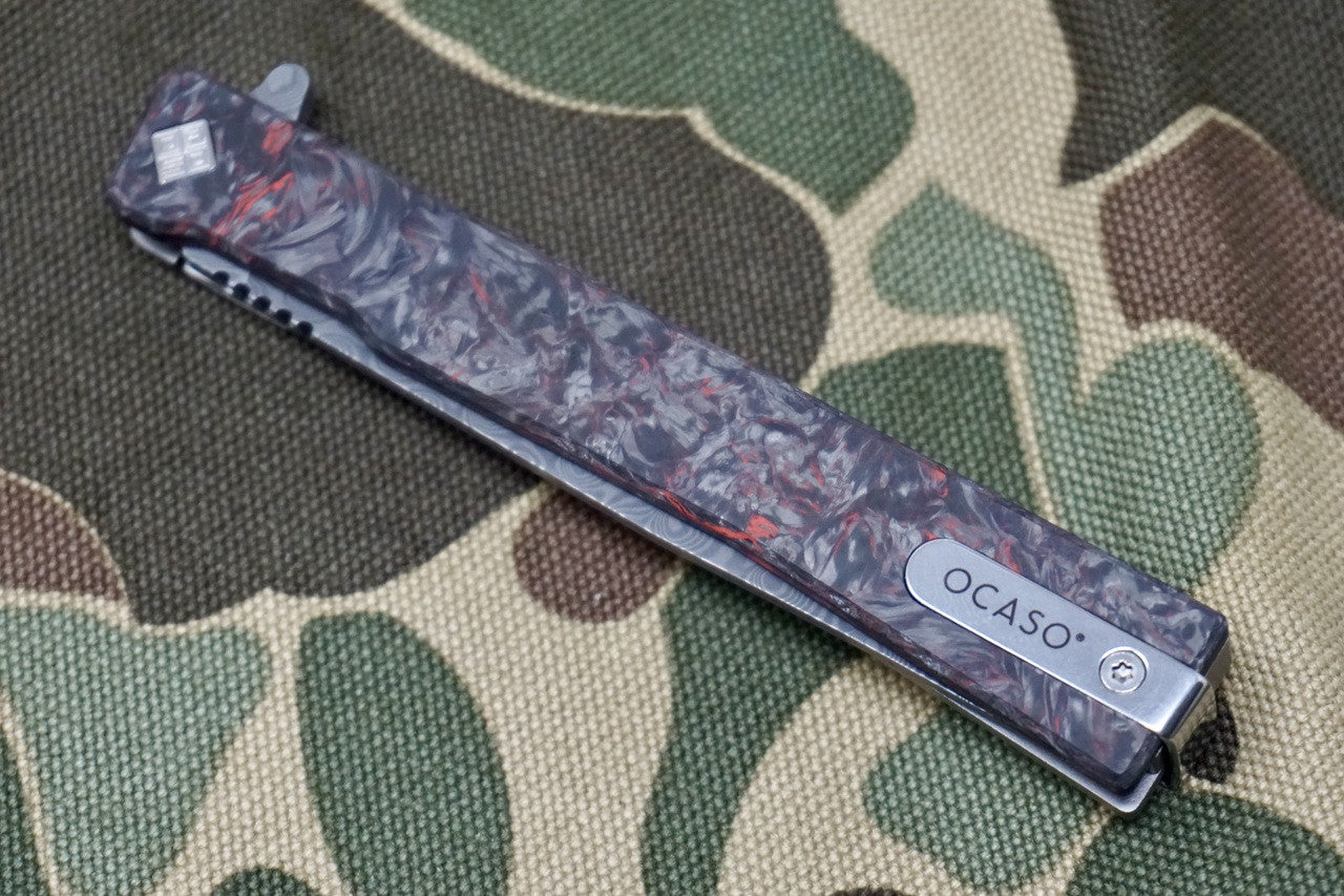 Ocaso Solstice Damascus Red Carbon Fiber Flipper