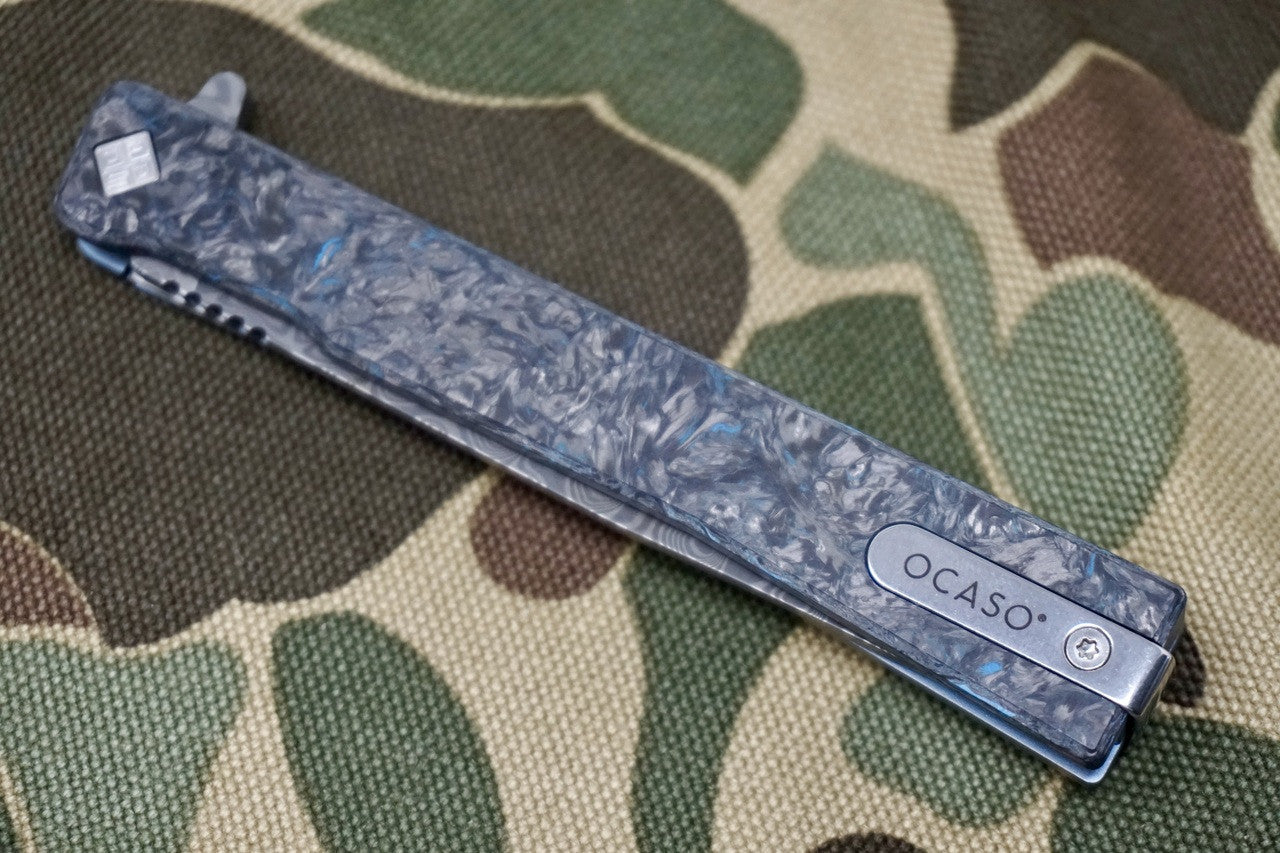 Ocaso Solstice Damascus Blue Carbon Fiber Flipper