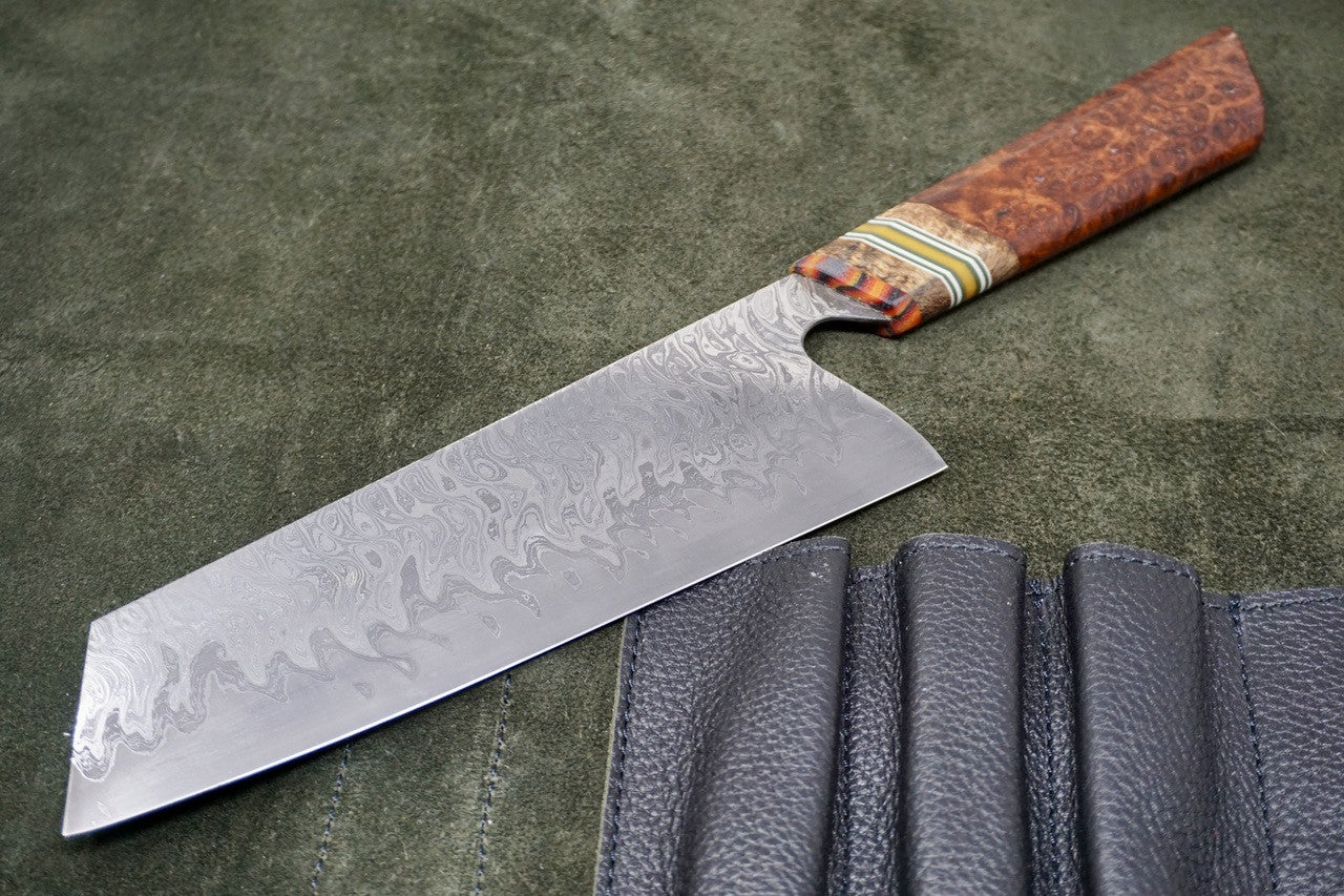 Tre' Hill Double Nickel Damascus-Clad Bunka Amboyna