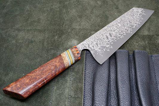 Tre' Hill Double Nickel Damascus-Clad Bunka Amboyna