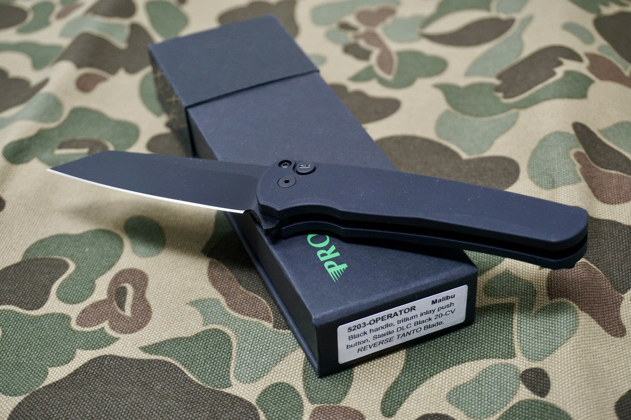 PRO-TECH Malibu Operator Black DLC Reverse Tanto Flipper