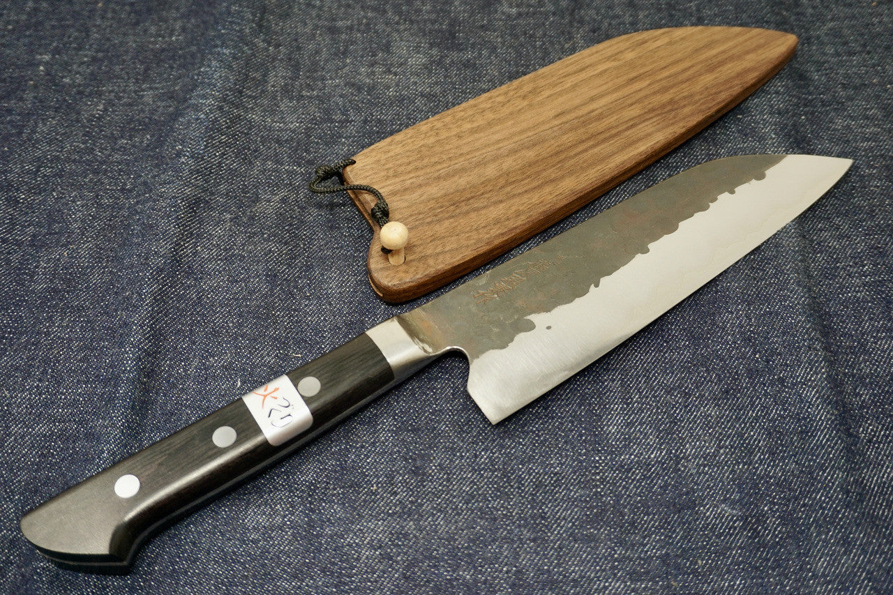 Teruyasu Fujiwara Denka Santoku - Polished w/ Custom Saya