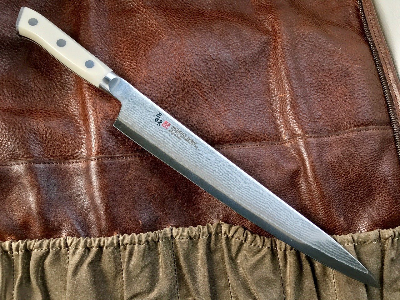 MCUSTA ZANMAI Sujihiki Slicing Knife 270MM - Damascus Clad with Corian Handle - District Cutlery